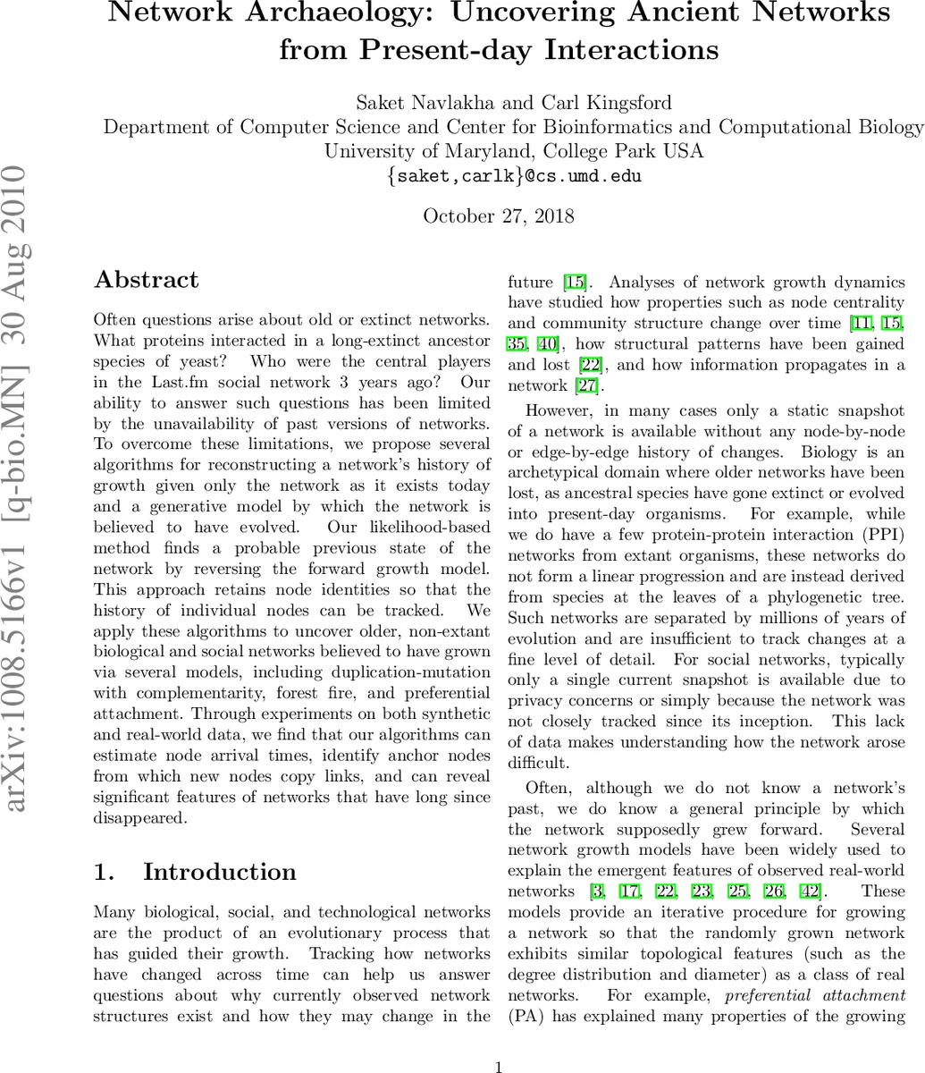 Network Archaeology: Uncovering Ancient Networks from Present-day   Interactions