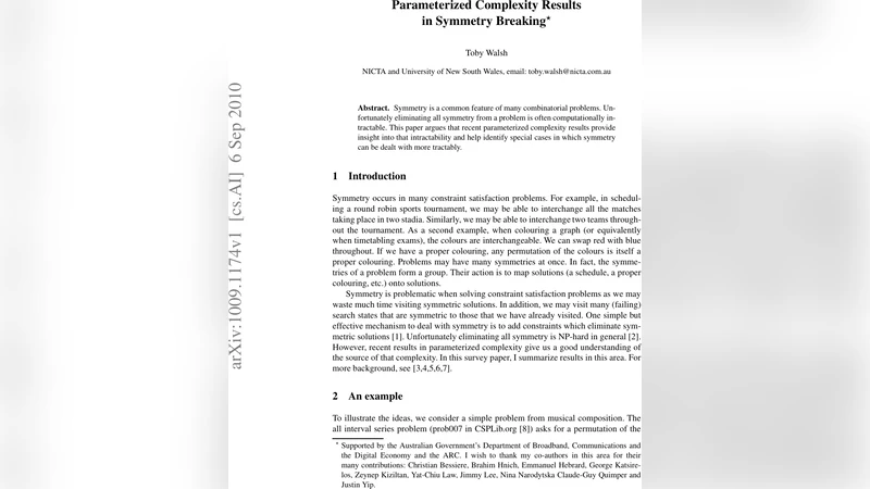Parameterized Complexity Results in Symmetry Breaking