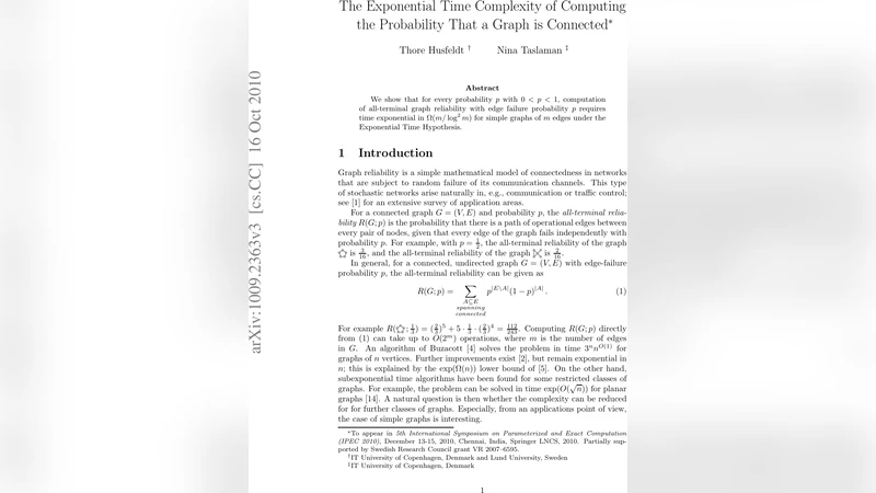 The Exponential Time Complexity of Computing the Probability That a   Graph is Connected