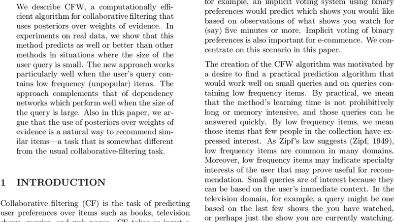 CFW: A Collaborative Filtering System Using Posteriors Over Weights Of   Evidence