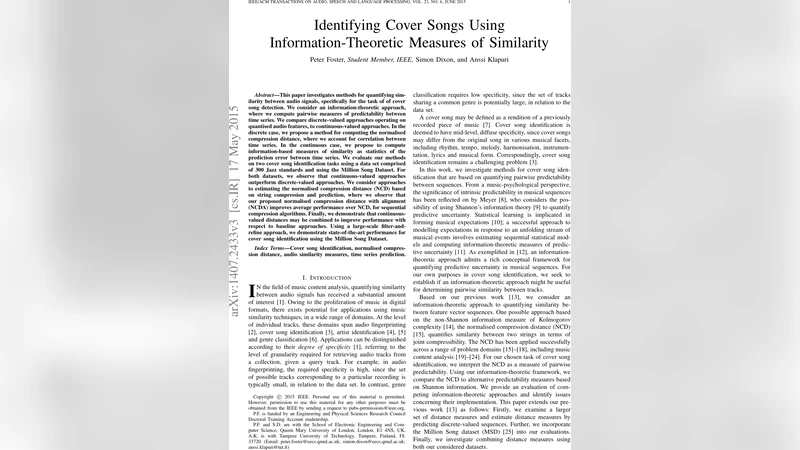 Identifying Cover Songs Using Information-Theoretic Measures of   Similarity