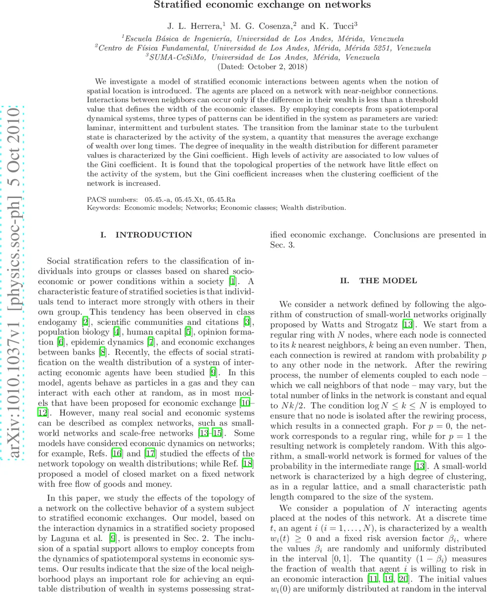 Stratified economic exchange on networks