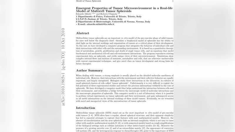 Emergent Properties of Tumor Microenvironment in a Real-life Model of   Multicell Tumor Spheroids
