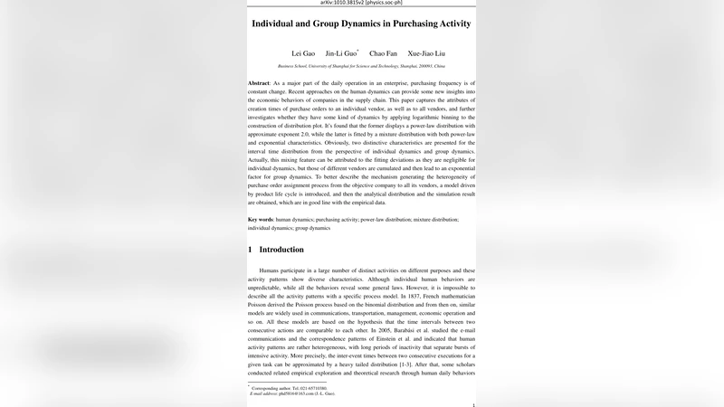 Individual and Group Dynamics in Purchasing Activity