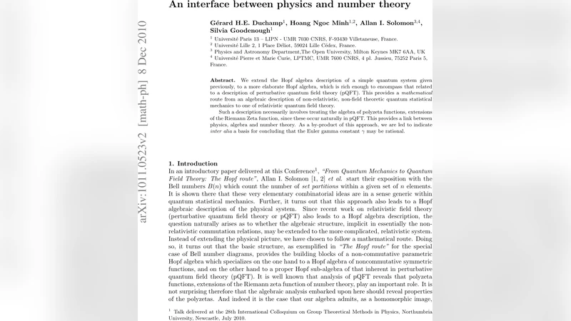 An interface between physics and number theory