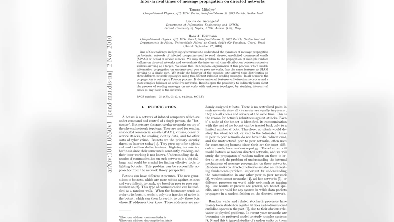 Inter-arrival times of message propagation on directed networks