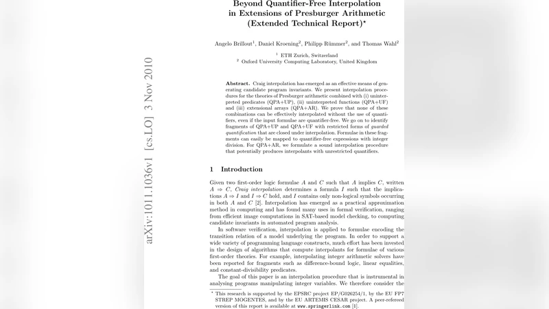 Beyond Quantifier-Free Interpolation in Extensions of Presburger   Arithmetic (Extended Technical Report)