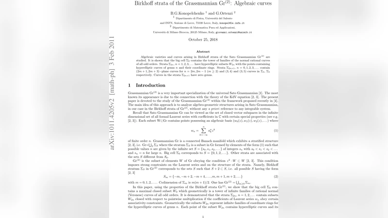 Birkhoff strata of the Grassmannian Gr$mathrm{^{(2)}}$: Algebraic   curves