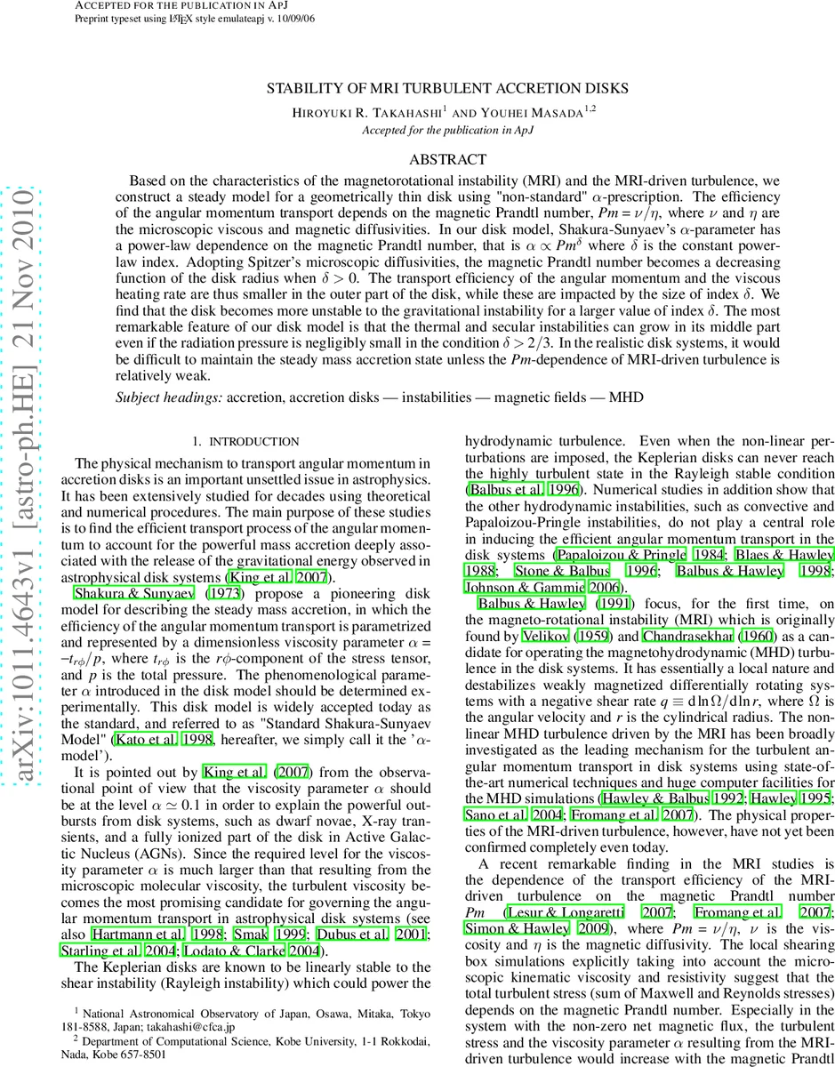 Stability of MRI turbulent Accretion Disks