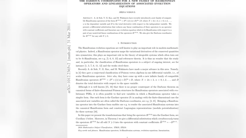 The Darboux coordinates for a new family of Hamiltonian operators and   linearization of associated evolution equations