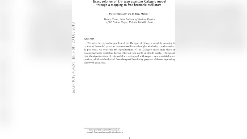 Exact solution of $D_N$ type quantum Calogero model through a mapping to   free harmonic oscillators