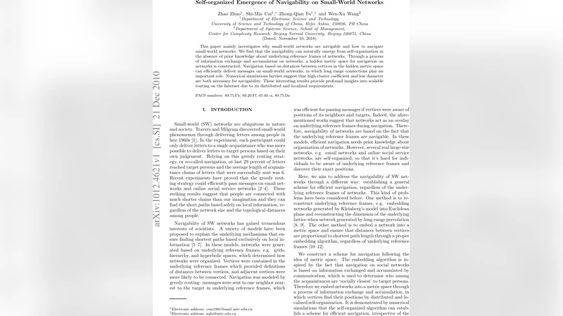 Self-organized Emergence of Navigability on Small-World Networks