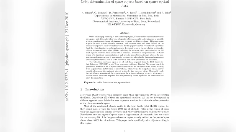 Orbit determination of space objects based on sparse optical data