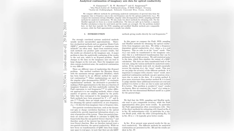 Analytical continuation of imaginary axis data for optical conductivity
