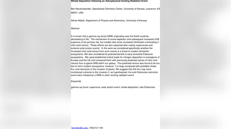 Nitrate Deposition following an Astrophysical Ionizing Radiation