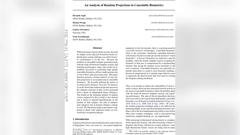 An Analysis of Random Projections in Cancelable Biometrics