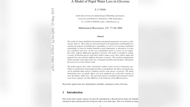 A Model of Pupal Water Loss in Glossina