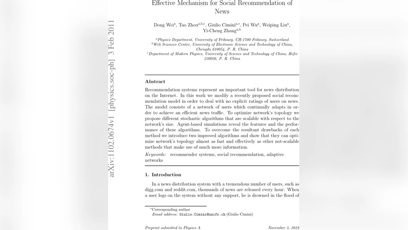 Effective Mechanism for Social Recommendation of News