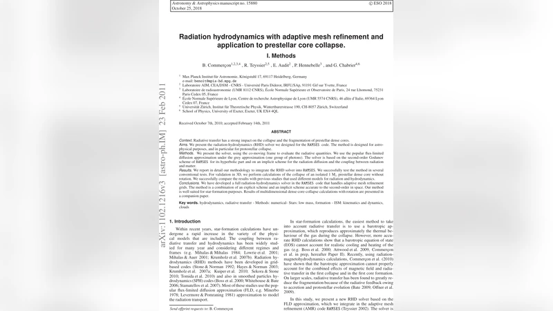 Radiation hydrodynamics with Adaptive Mesh Refinement and application to   prestellar core collapse. I Methods