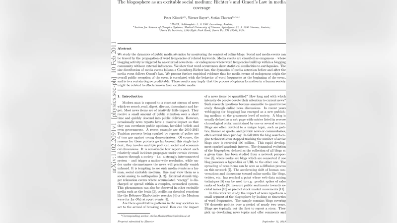 The blogosphere as an excitable social medium: Richters and Omoris Law   in media coverage