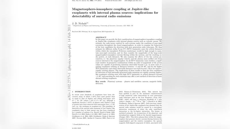 Magnetosphere-ionosphere coupling at Jupiter-like exoplanets with   internal plasma sources: implications for detectability of auroral radio   emissions