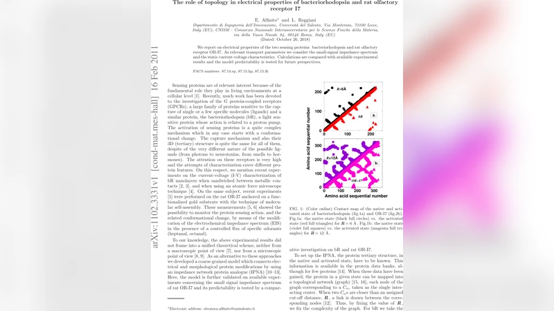 The role of topology in electrical properties of bacteriorhodopsin and   rat olfactory receptor I7