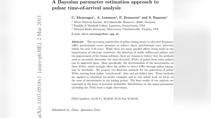 A Bayesian parameter estimation approach to pulsar time-of-arrival   analysis