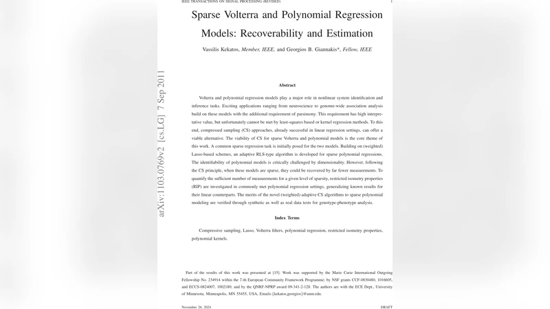 Sparse Volterra and Polynomial Regression Models: Recoverability and   Estimation