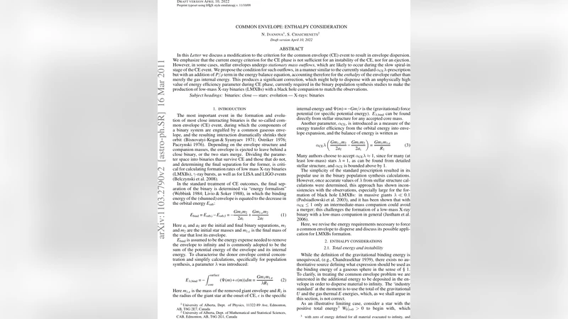Common envelope: enthalpy consideration