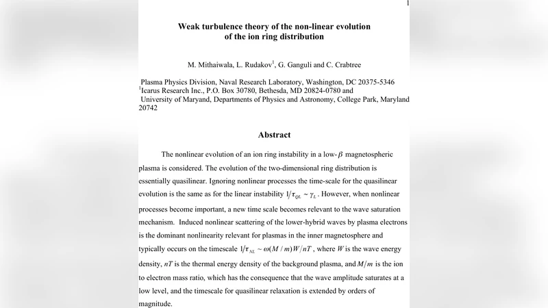 Weak turbulence theory of the non-linear evolution of the ion ring   distribution