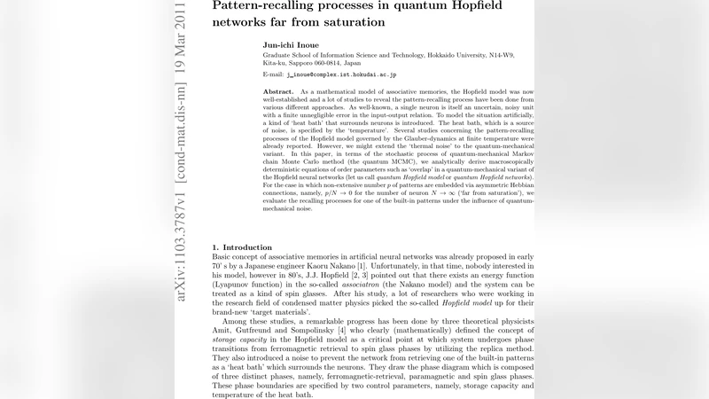 Pattern-recalling processes in quantum Hopfield networks far from   saturation