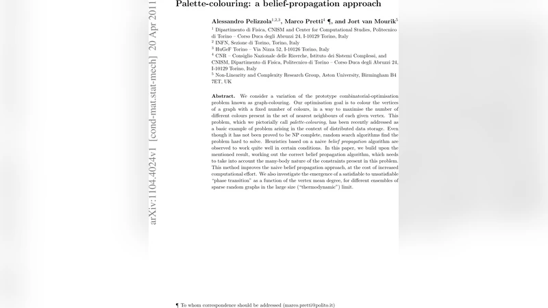 Palette-colouring: a belief-propagation approach