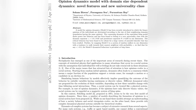 Opinion dynamics model with domain size dependent dynamics: novel   features and new universality class