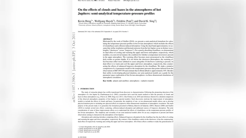 On the effects of clouds and hazes in the atmospheres of hot Jupiters:   semi-analytical temperature-pressure profiles