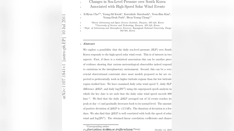 Changes in Sea-Level Pressure over South Korea Associated with   High-Speed Solar Wind Events