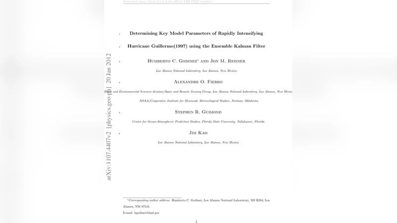 Determining Key Model Parameters of Rapidly Intensifying Hurricane   Guillermo(1997) using the Ensemble Kalman Filter
