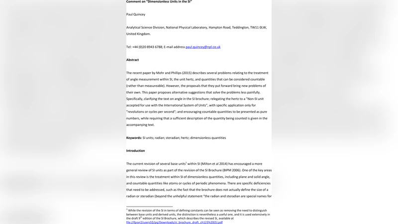 Comment on Dimensionless Units in the SI