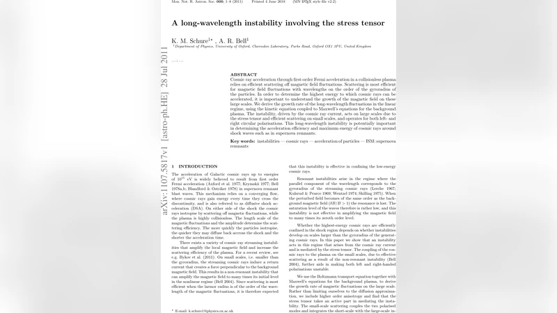 A long-wavelength instability involving the stress tensor