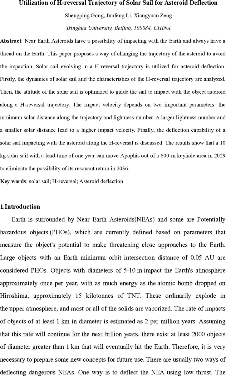 Utilization of H-reversal Trajectory of Solar Sail for Asteroid   Deflection