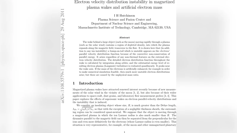 Electron velocity distribution instability in magnetized plasma wakes   and artificial electron mass