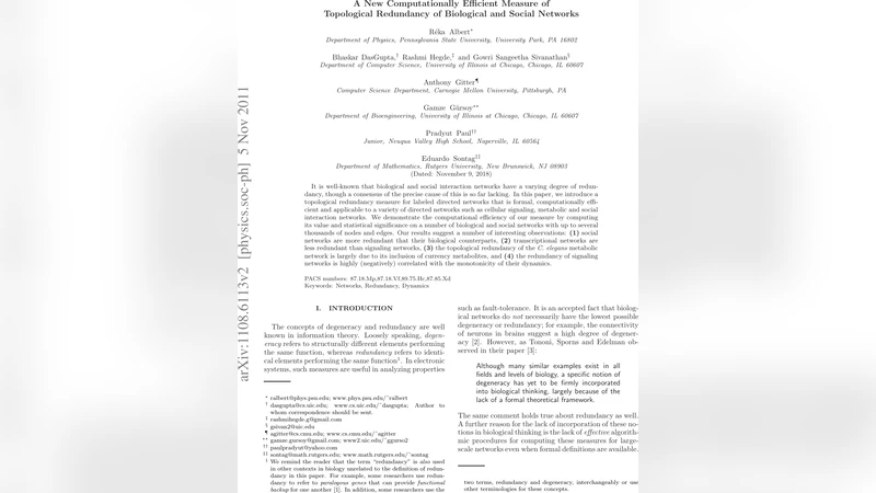 A New Computationally Efficient Measure of Topological Redundancy of   Biological and Social Networks
