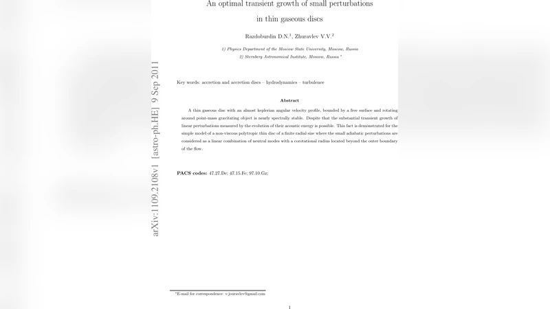 An optimal transient growth of small perturbations in thin gaseous discs