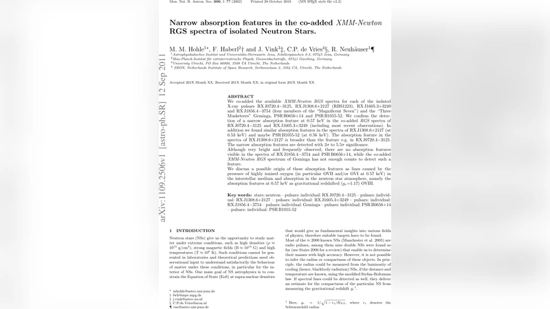 Narrow absorption features in the co-added XMM-Newton RGS spectra of   isolated Neutron Stars