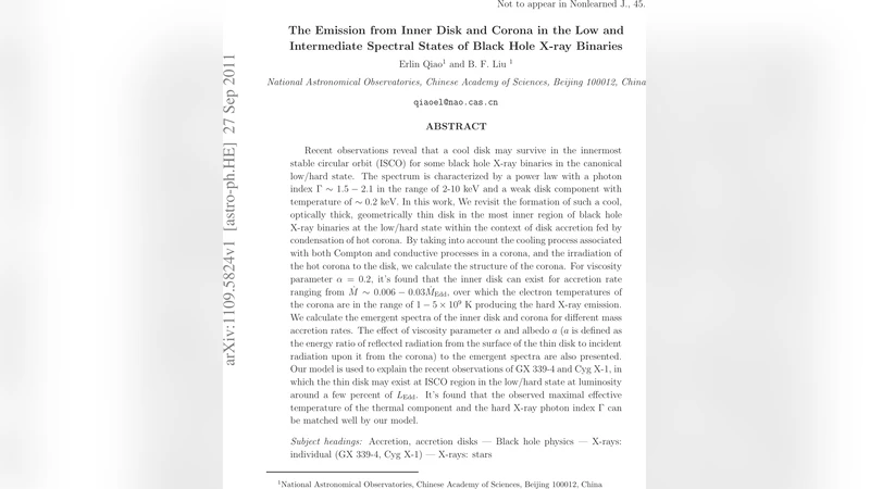 The Emission from Inner Disk and Corona in the Low and Intermediate   Spectral States of Black Hole X-ray Binaries