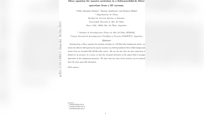 Dirac equation for massive neutrinos in a Schwarzschild-de Sitter   spacetime from a 5D vacuum