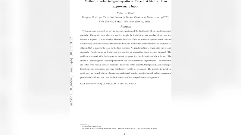 Method to solve integral equations of the first kind with an approximate   input
