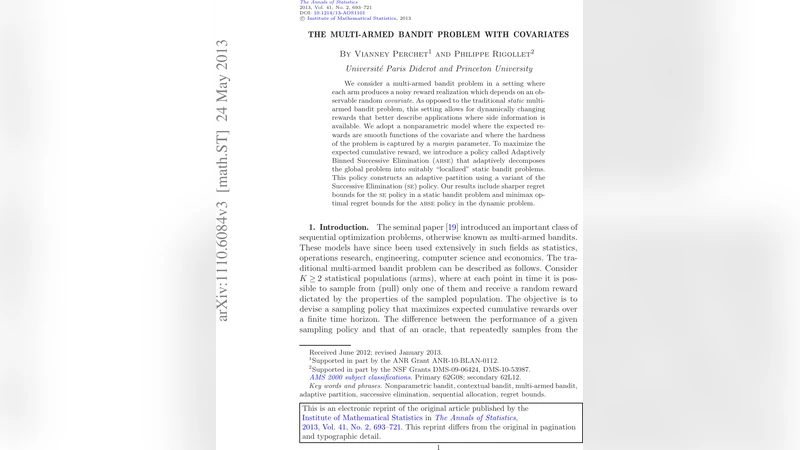 The multi-armed bandit problem with covariates