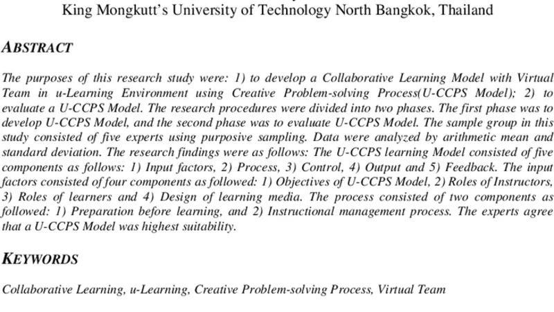 Collaborative learning model with virtual team in ubiquitous learning   environment using creative problem solving process