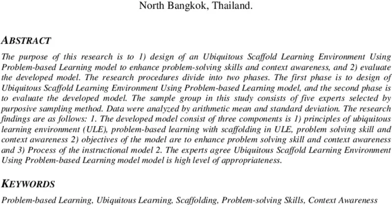 Ubiquitous Scaffold Learning Environment Using Problem-based Learning to   Enhance Problem-solving Skills and Context Awareness