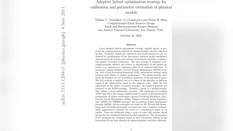 Adaptive hybrid optimization strategy for calibration and parameter   estimation of physical models